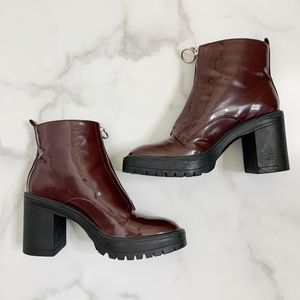 Forever 21 red patent leather chunky boots 6.5